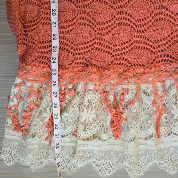 Ryu oversized boho style coral knit beach coverup tunic poncho top - Picture 8 of 11